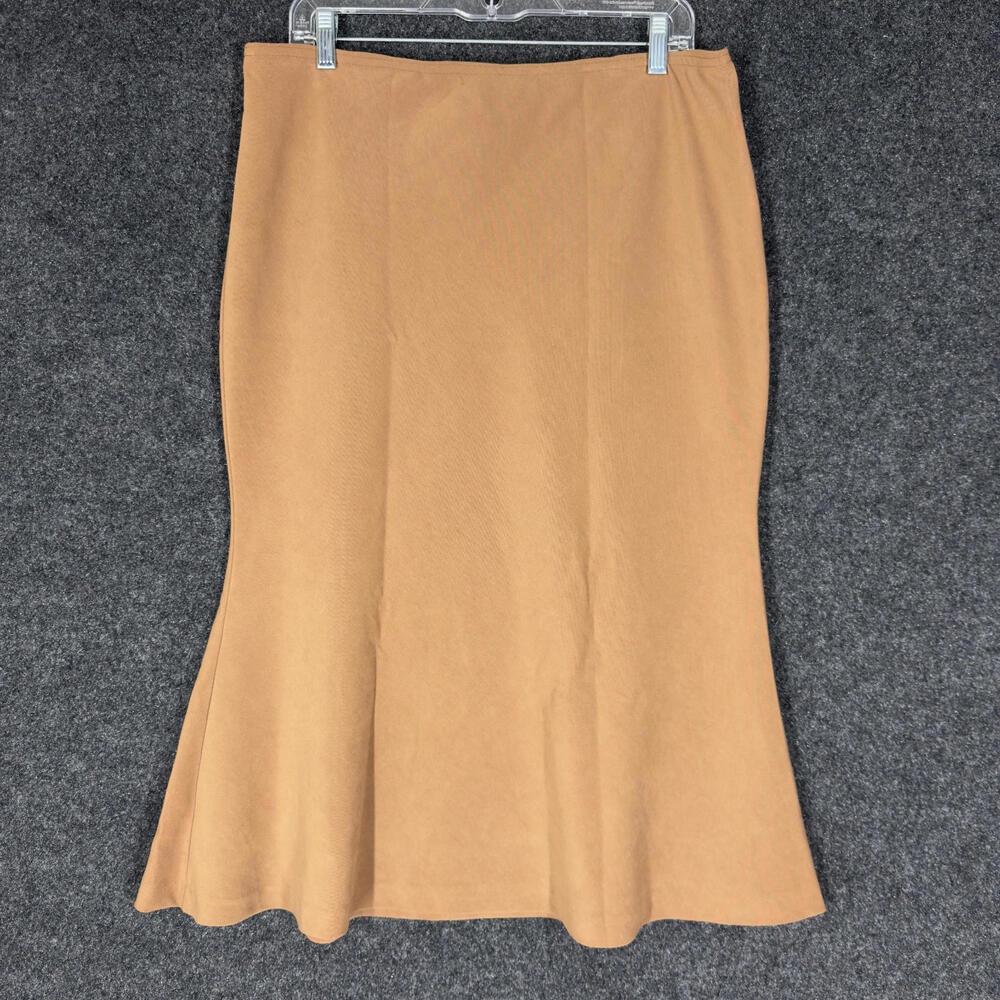 Orizon Muse Skirt Women XL Brown Flare Midi Pull On Mid Rise Casual Stretch